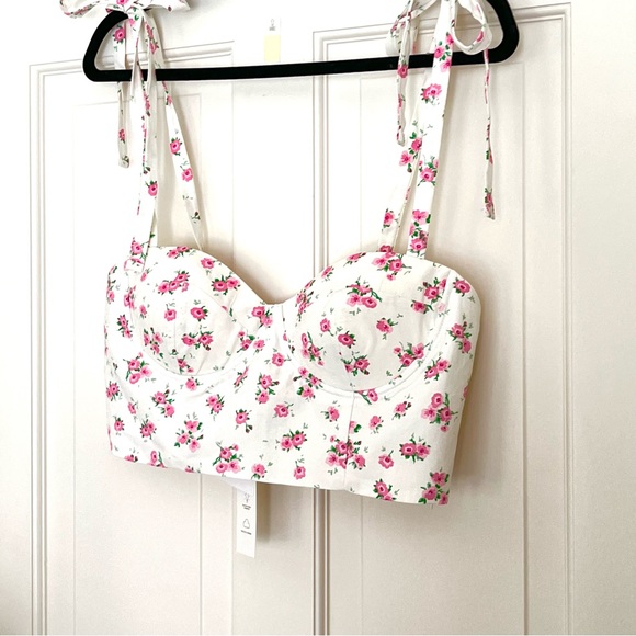 NWT Zara pink white floral crop top L - Picture 4 of 11